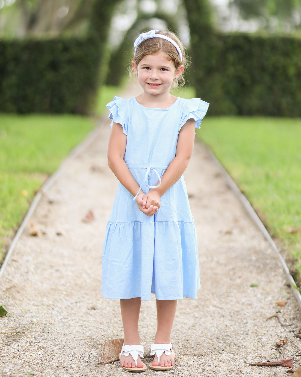 Seersucker Bow Headband in Blue/White