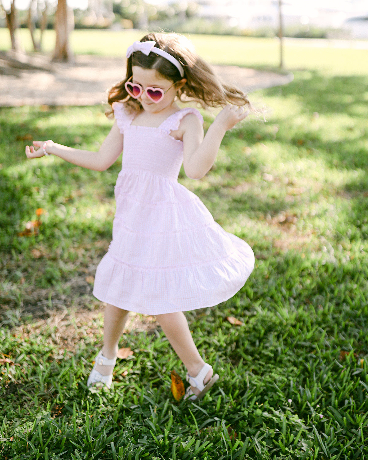 Seersucker Bow Headband in Pink/White