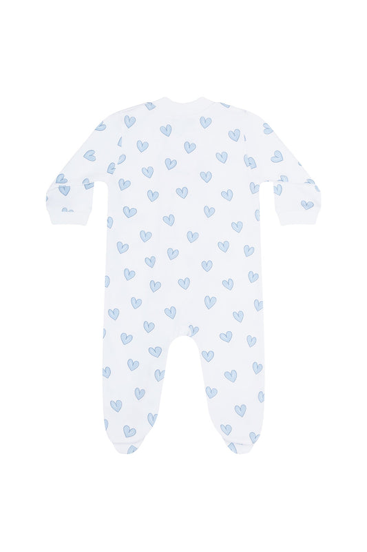 Blue Heart Print Zipper Footie