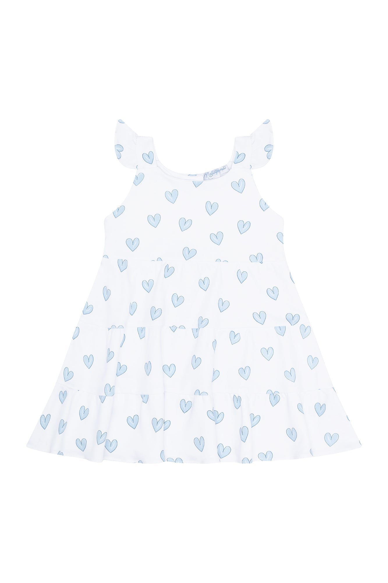 Blue Heart Print Ruffle Dress