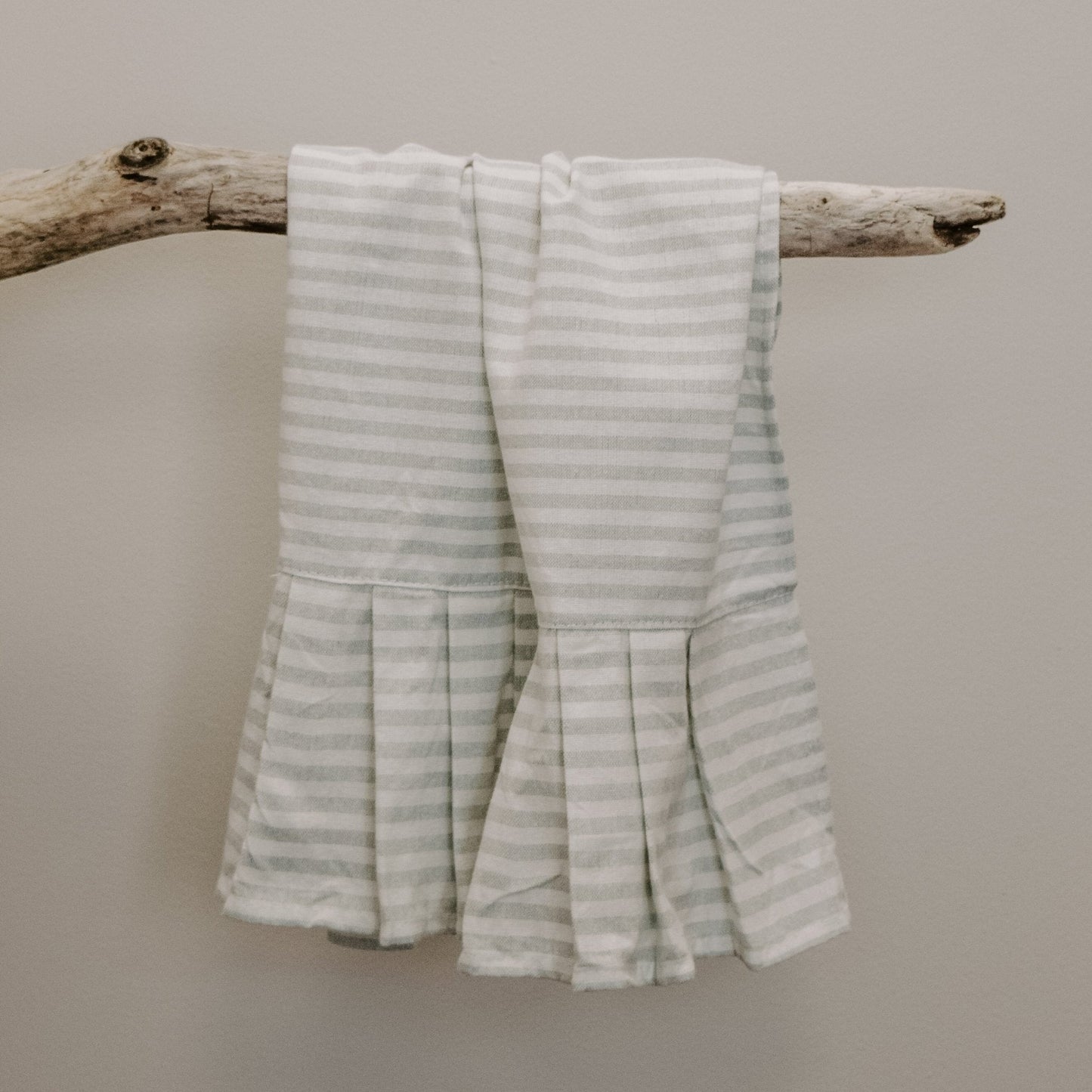 Grey Striped Tea Towel with Ruffle