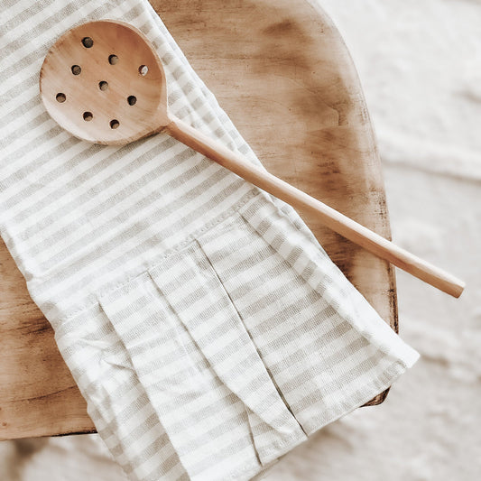 Tan Striped Tea Towel with Ruffle