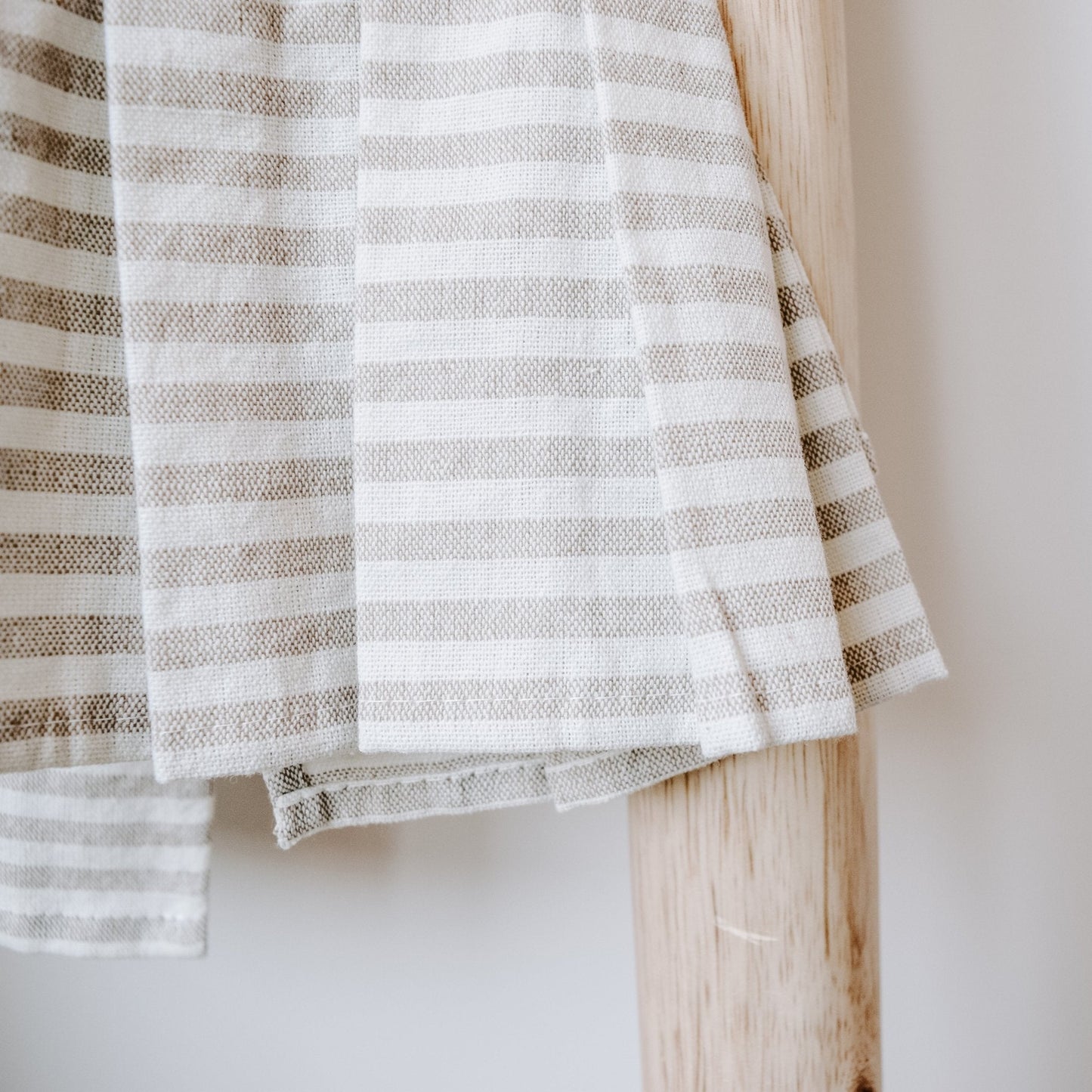 Tan Striped Tea Towel with Ruffle