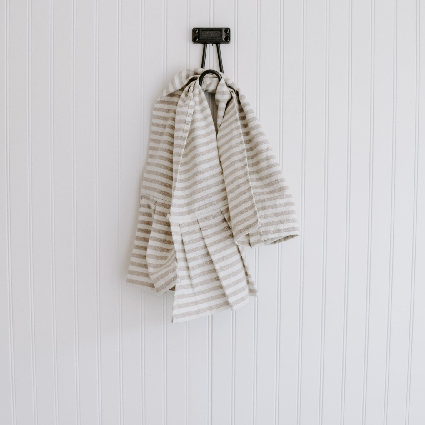 Tan Striped Tea Towel with Ruffle