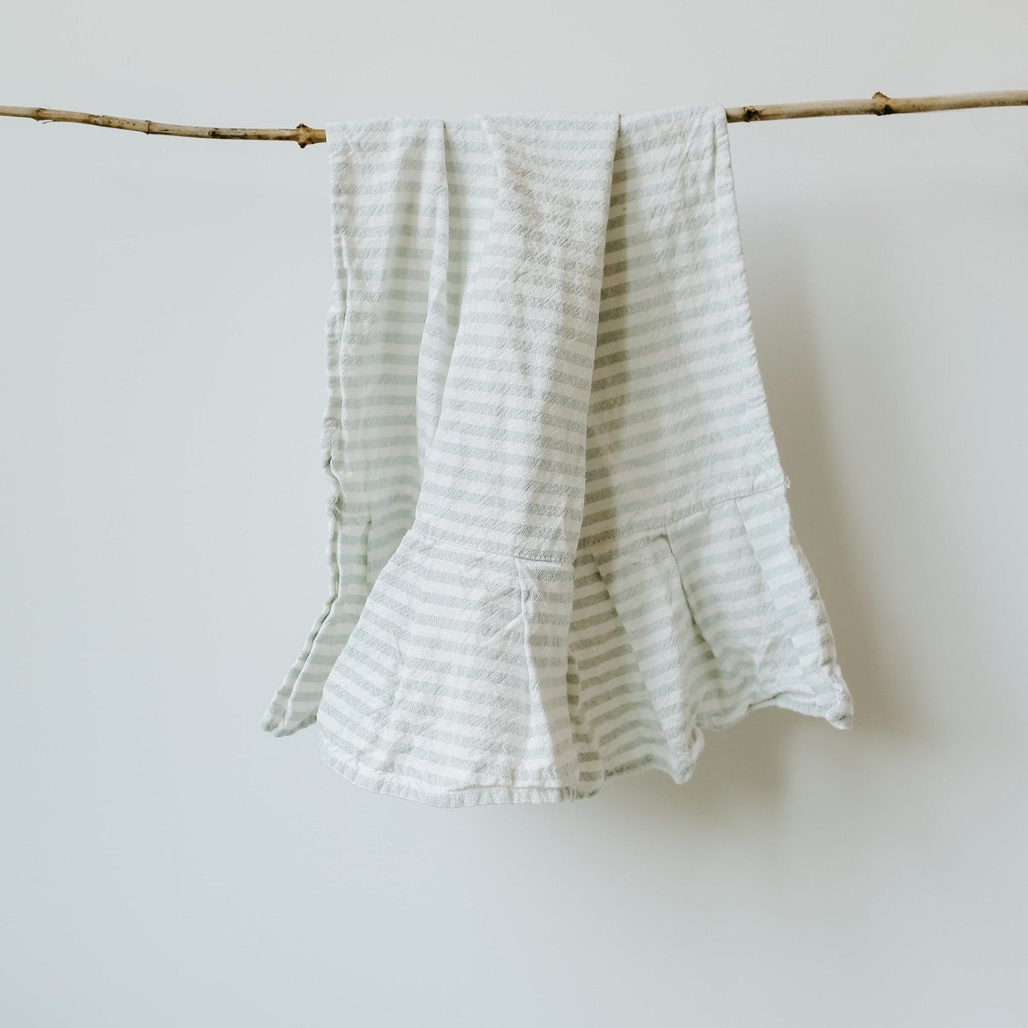 Grey Striped Tea Towel with Ruffle