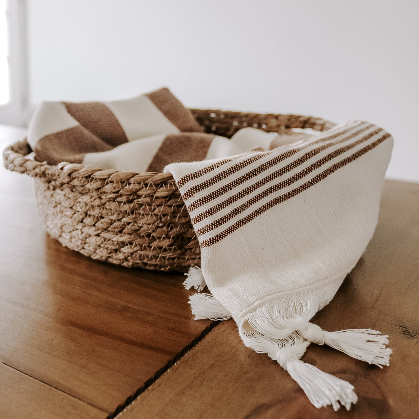 Turkish Cotton + Bamboo Hand Towel - Neutral Stripes