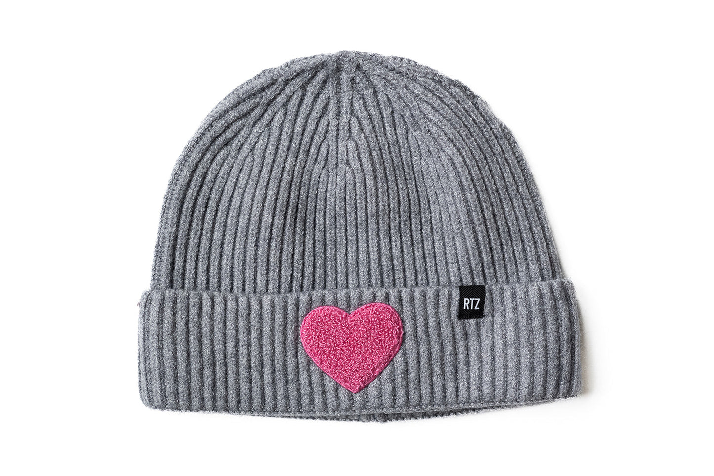 Heather Grey Terry Heart Beanie