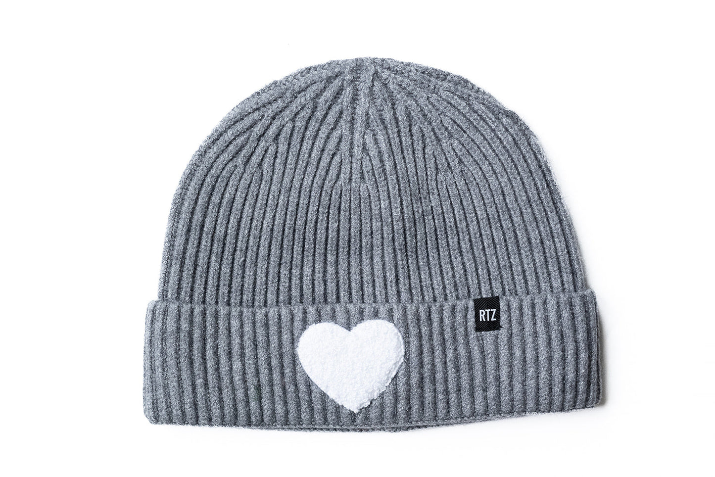 Heather Grey Terry Heart Beanie