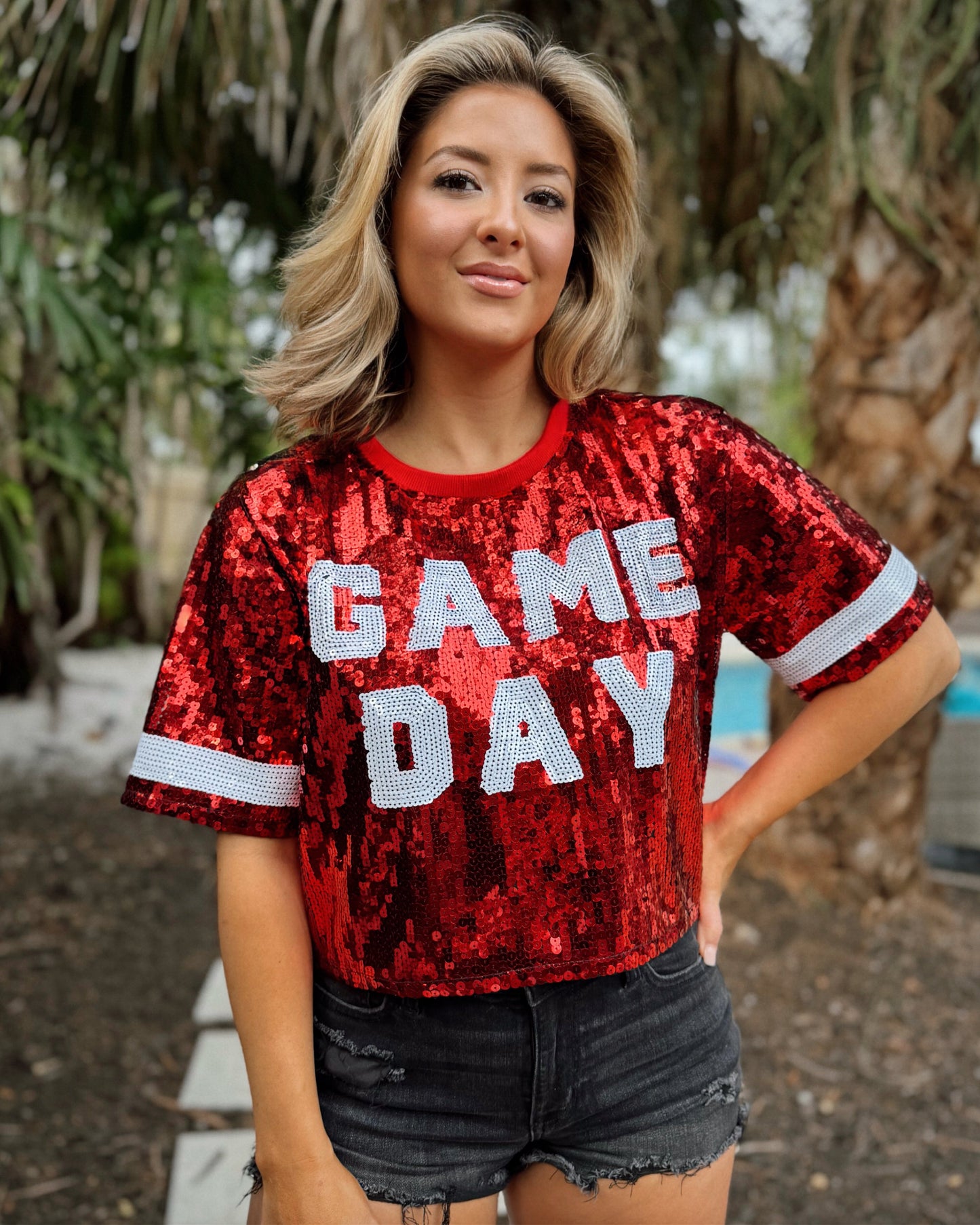 Red Sequin “GAME DAY” Crop