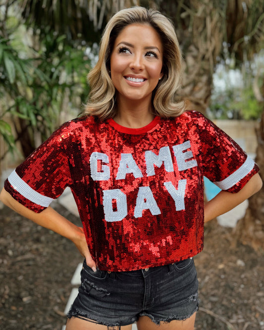 Red Sequin “GAME DAY” Crop