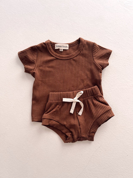 Chocolate Ice Cream | Ribbed Lounge Short Set