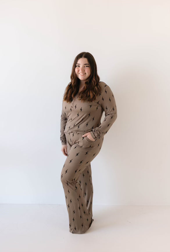 Women's Bamboo Pajamas | Brown & Black Lightning Bolt