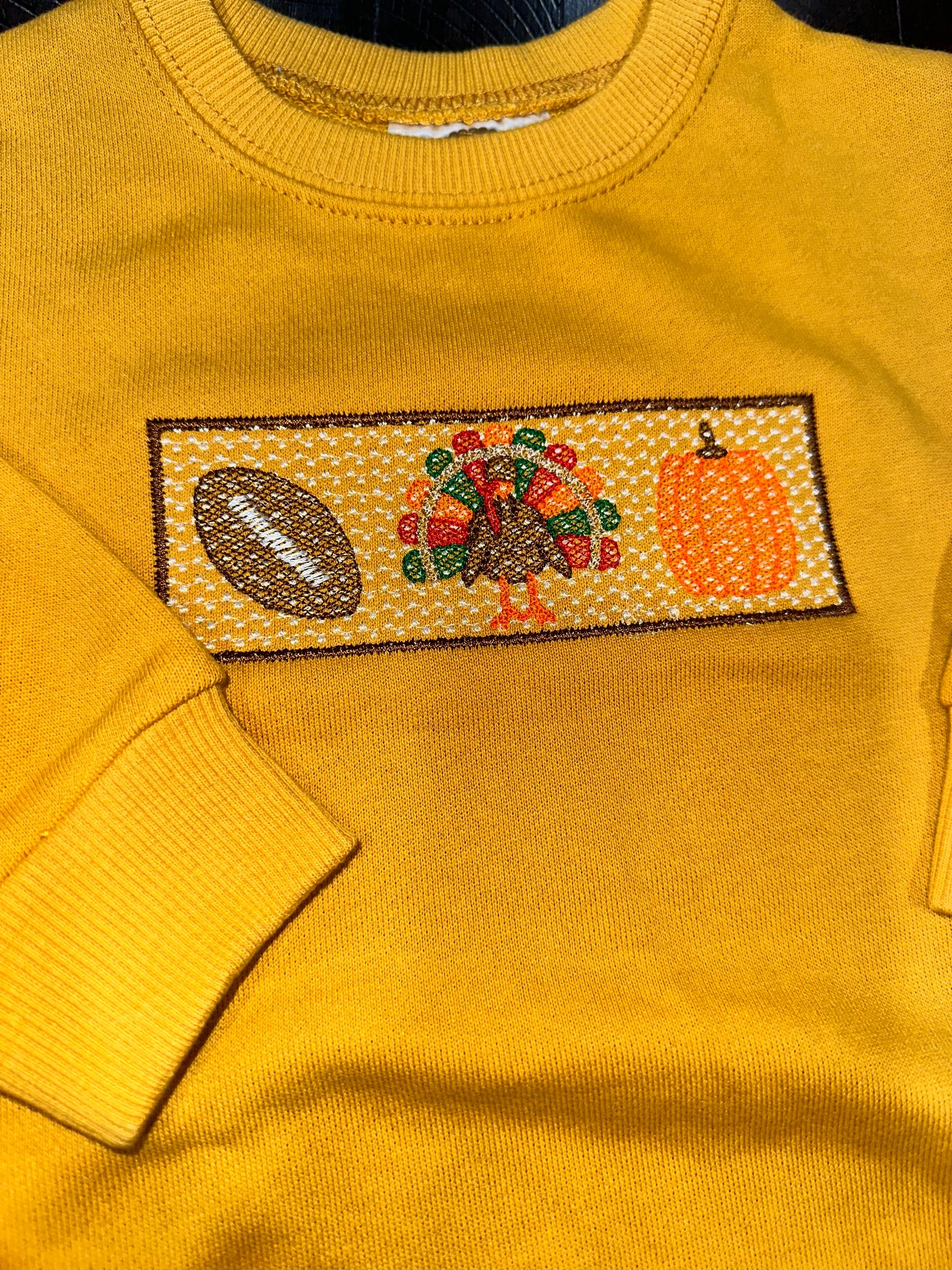 Yellow Faux Smocked Fall Favorites Crewneck Bubble