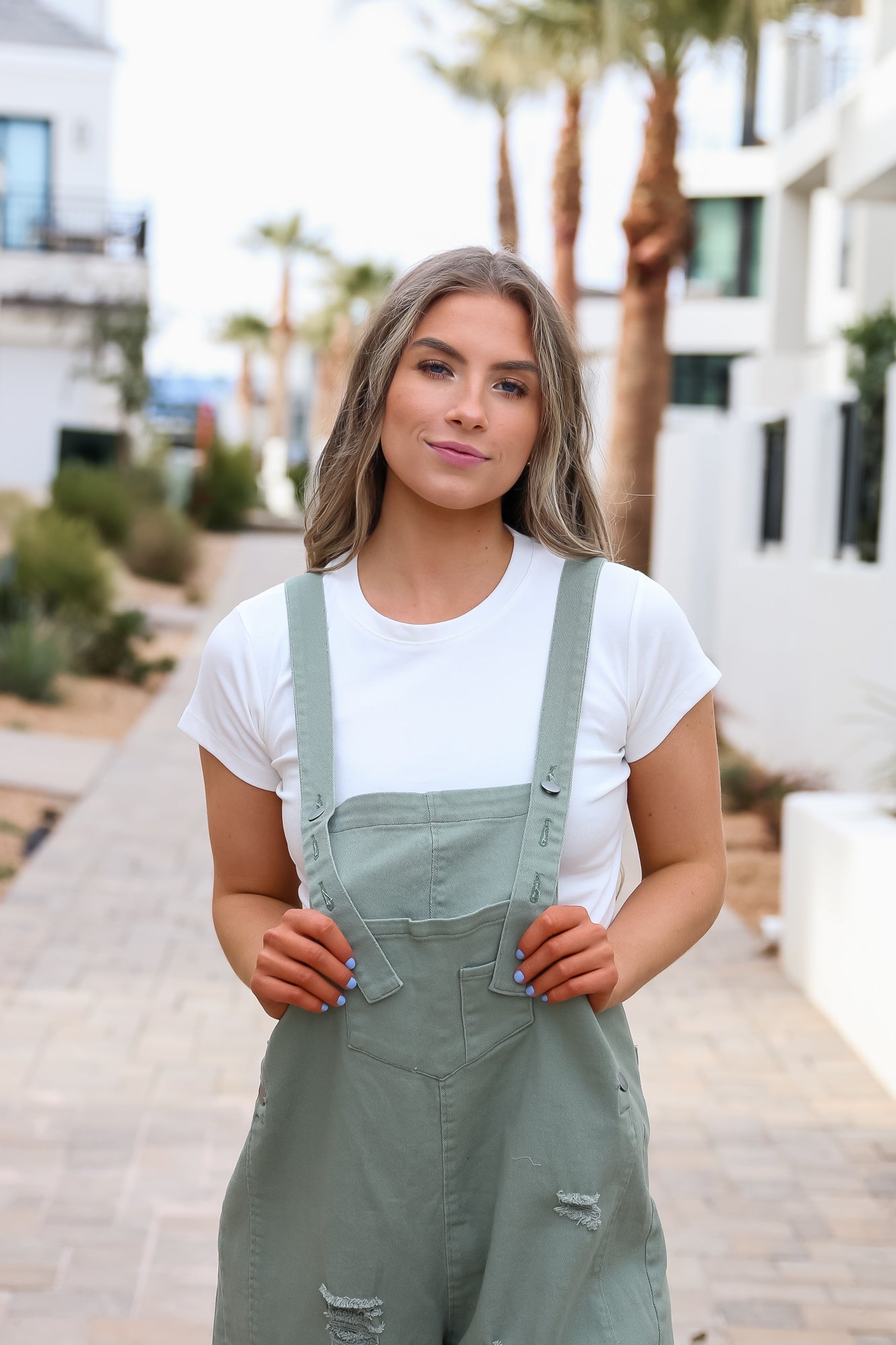 Frankie Denim Overalls in Sage