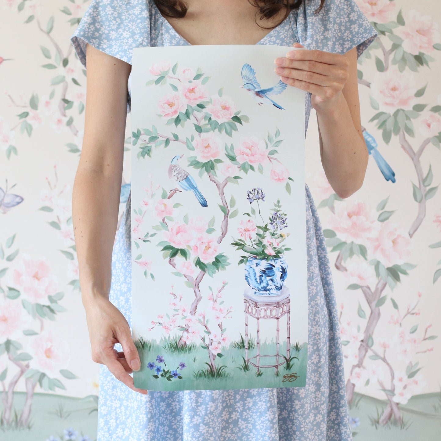 June, a green chinoiserie fine art print on paper