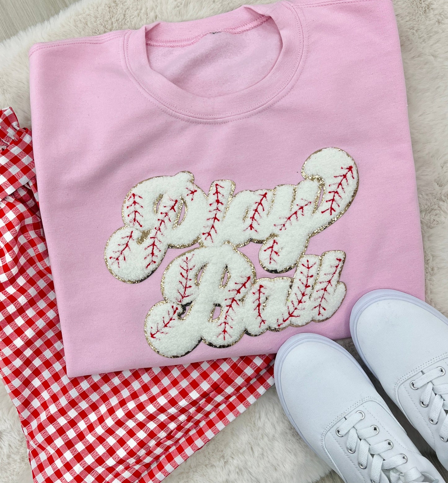 Play Ball Letter Patch Crewneck Sweatshirt