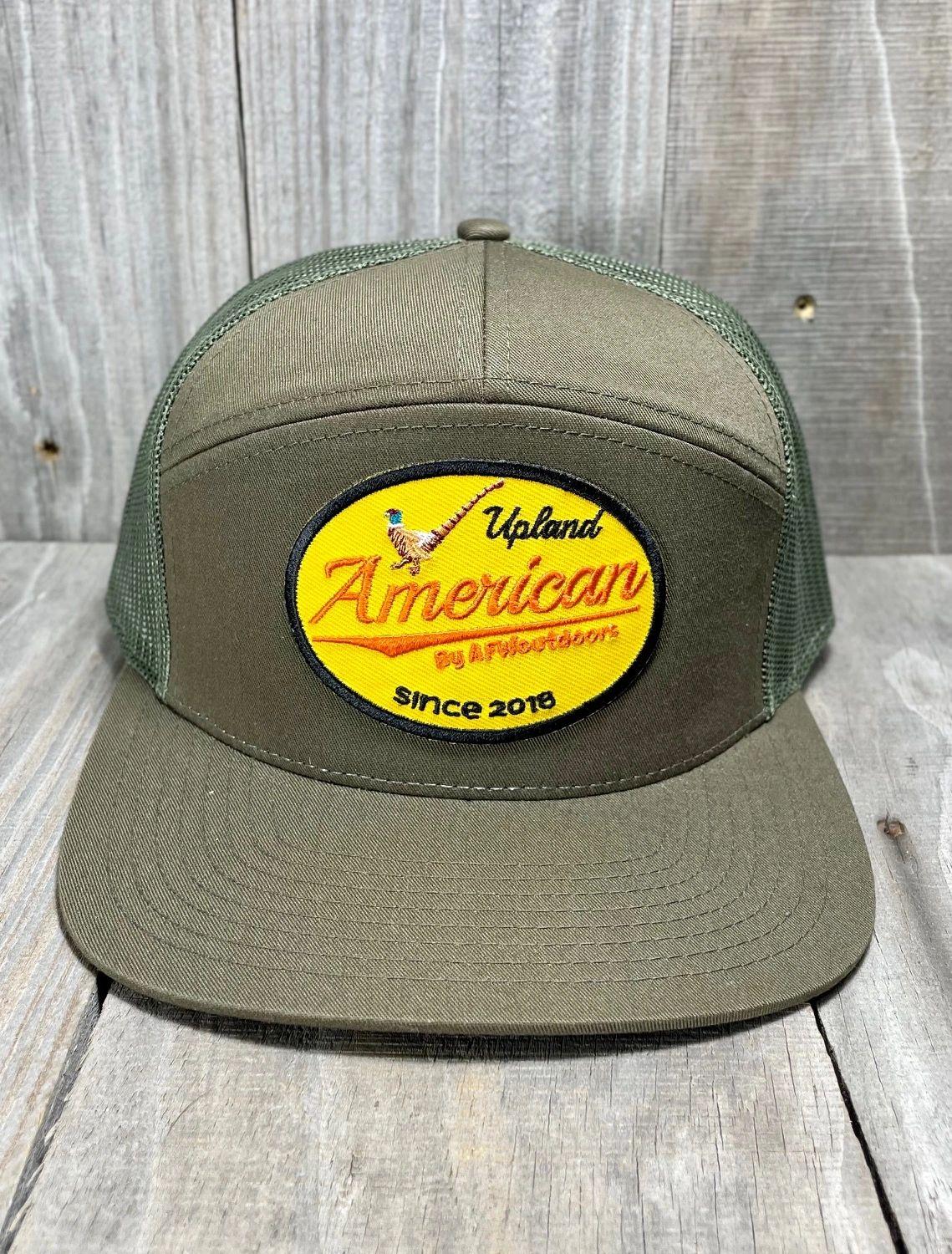 7 Panel Yellow Upland Patch Loden w- Evergreen Mesh Back Cap