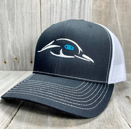 Black / White Mesh Back Silver Logo w/ Blue Eye - 112