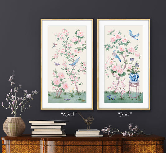 April, an ivory chinoiserie fine art print on paper