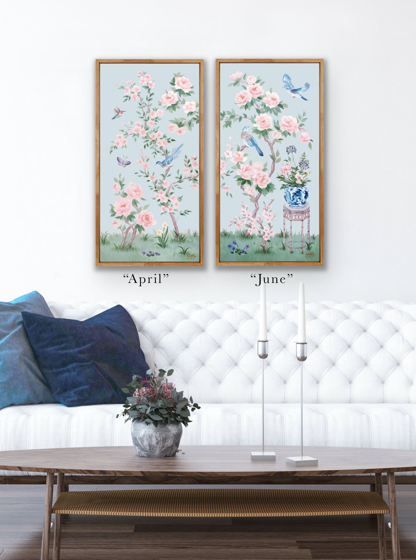 June, a blue chinoiserie fine art print on paper