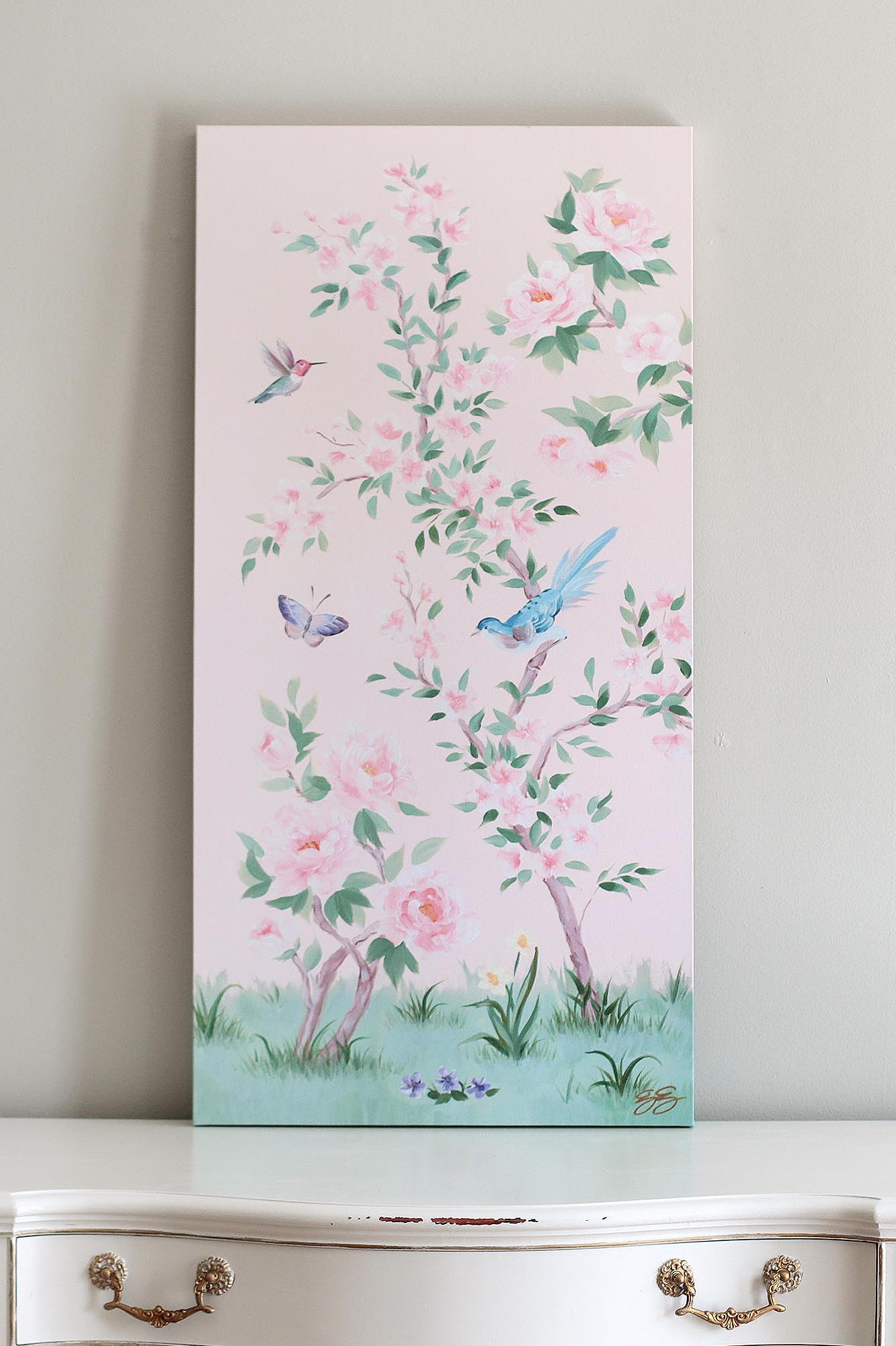 April, a pink chinoiserie canvas wrap