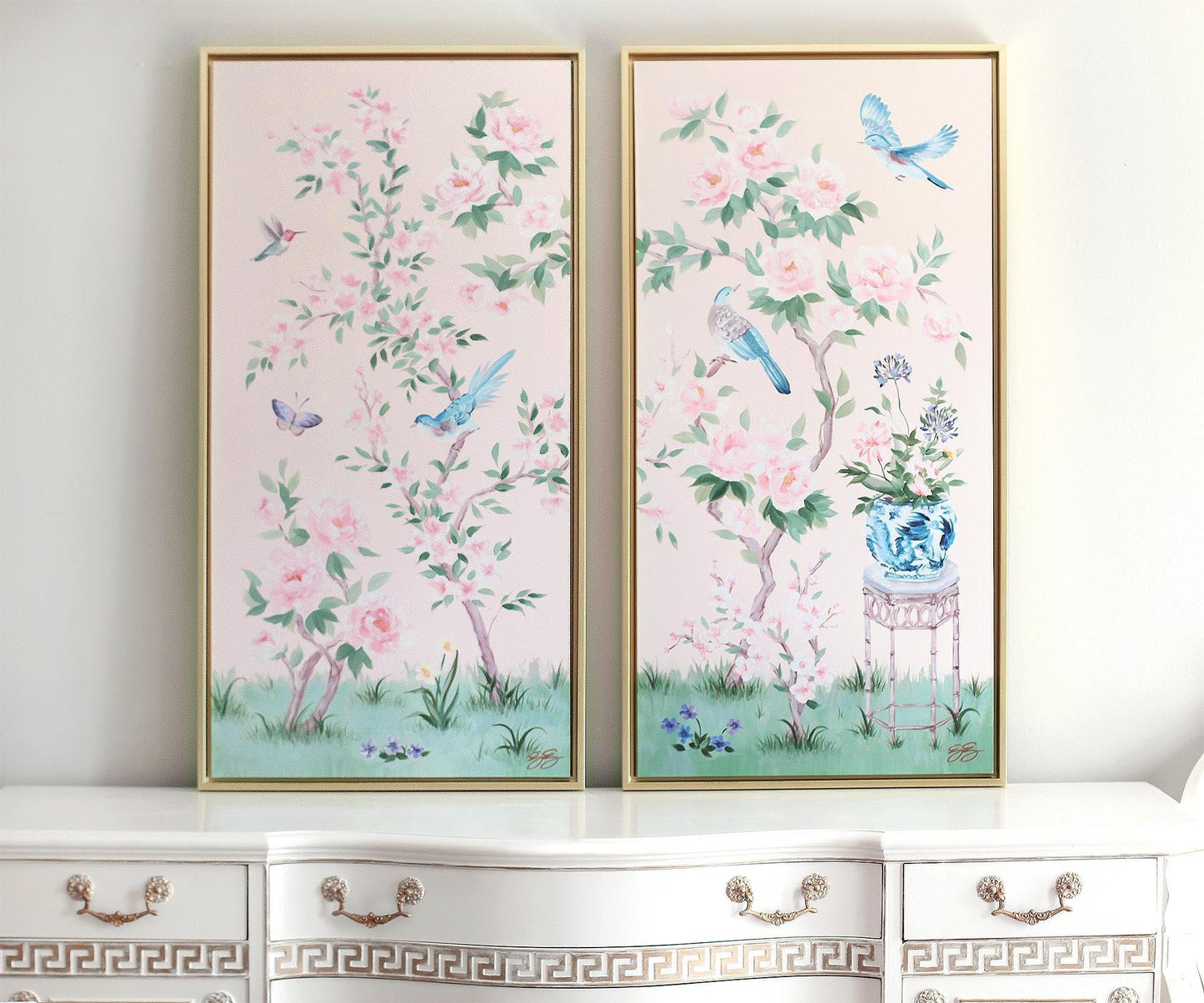 April, a pink chinoiserie canvas wrap