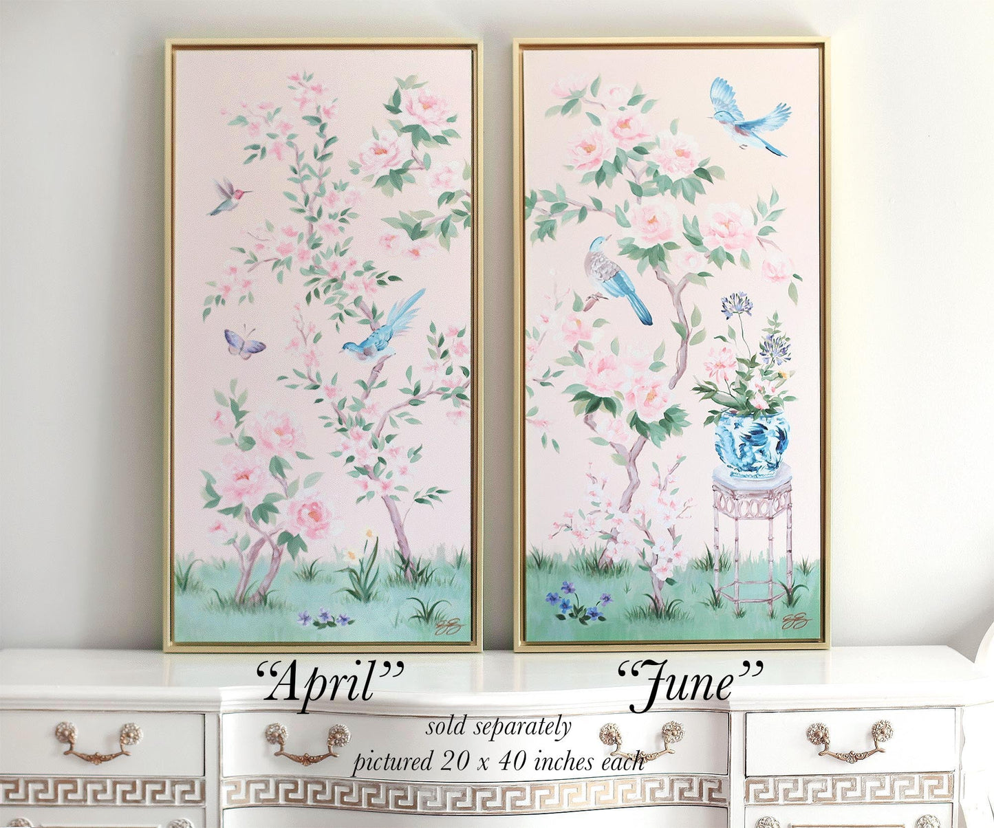 April, a pink chinoiserie canvas wrap