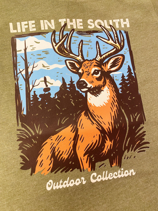 Big Buck Kids T-Shirt | Olive Green Deer Hunting Shirt for Boys & Girls | Southern Outdoor Youth Tee | Bossier City, LA