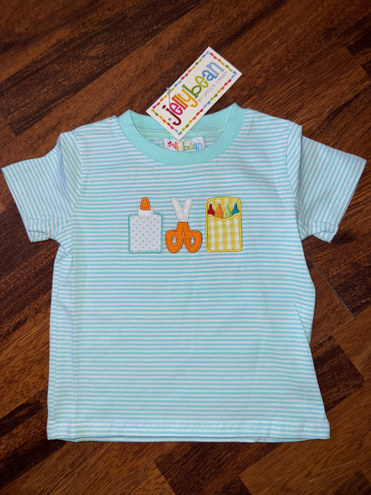 Jellybean Boys Applique School Supplies Striped Tee