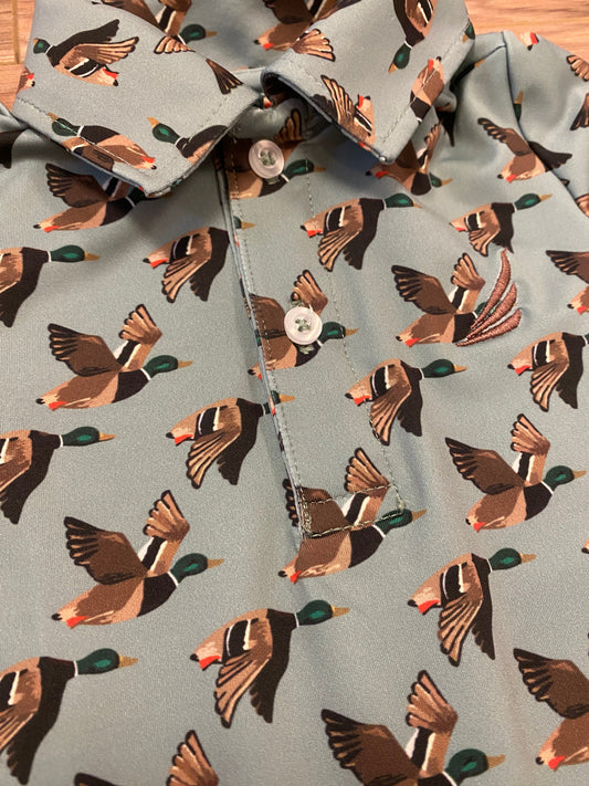 Performance Duck Print Baby Romper – Long Sleeve Collared One-Piece