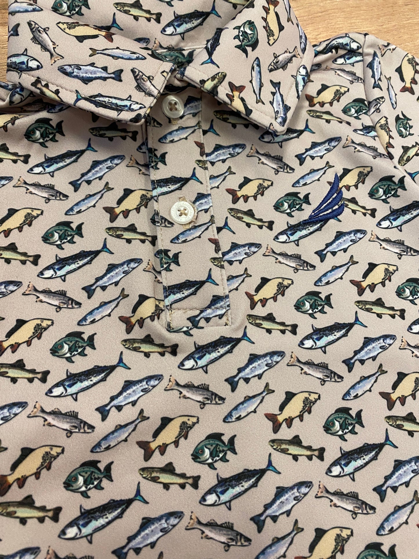 Performance Fish Print Baby Romper – Short Sleeve Collared One-Piece