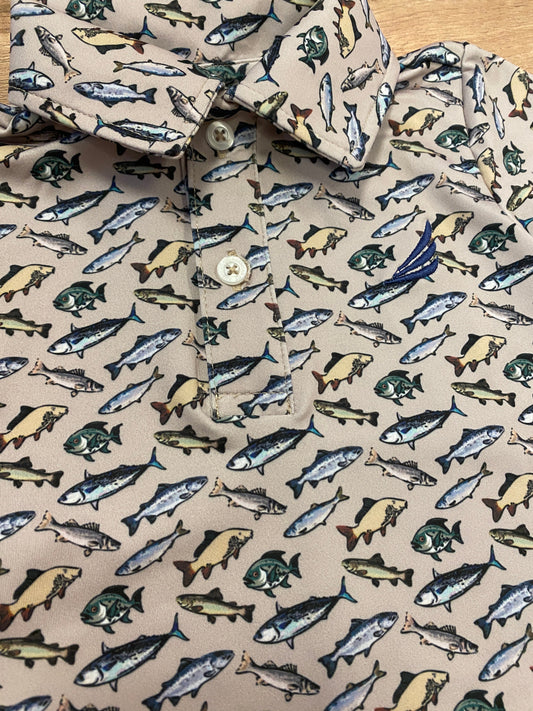 Performance Fish Print Baby Romper – Short Sleeve Collared One-Piece