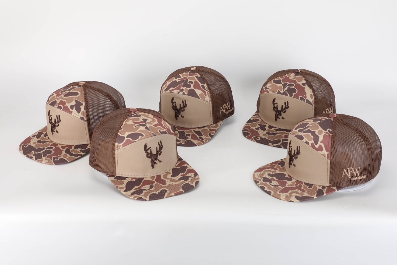 Deer 7 Panel Brown Old School AFW Style w- 3 D Puff and Brown Mesh