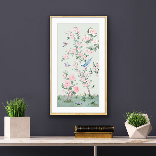 April, a green chinoiserie fine art print on paper