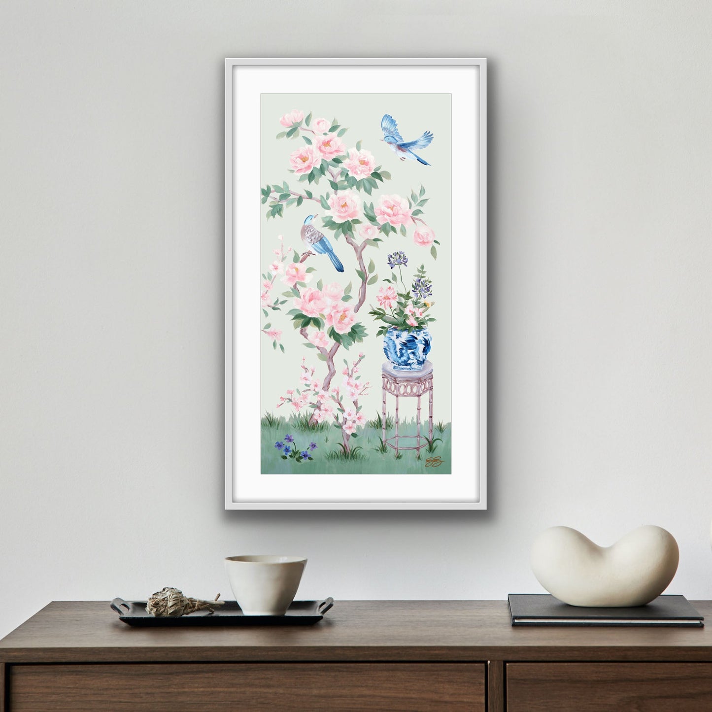 June, a green chinoiserie fine art print on paper