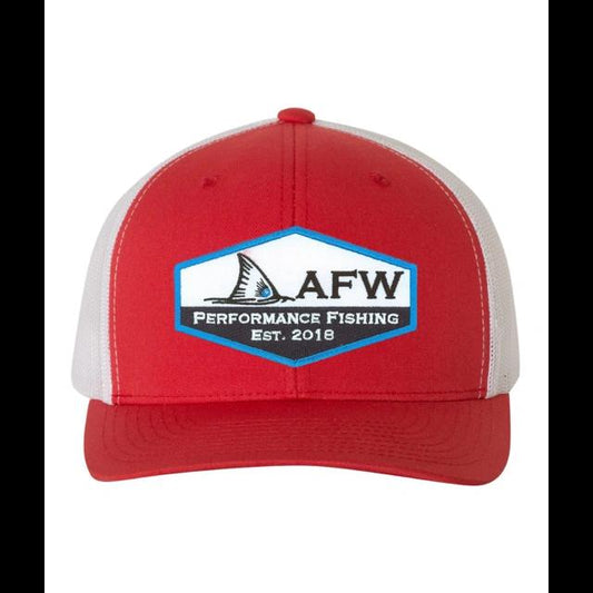 AFW Fishing Patch Hat - Red - White Snapback Trucker