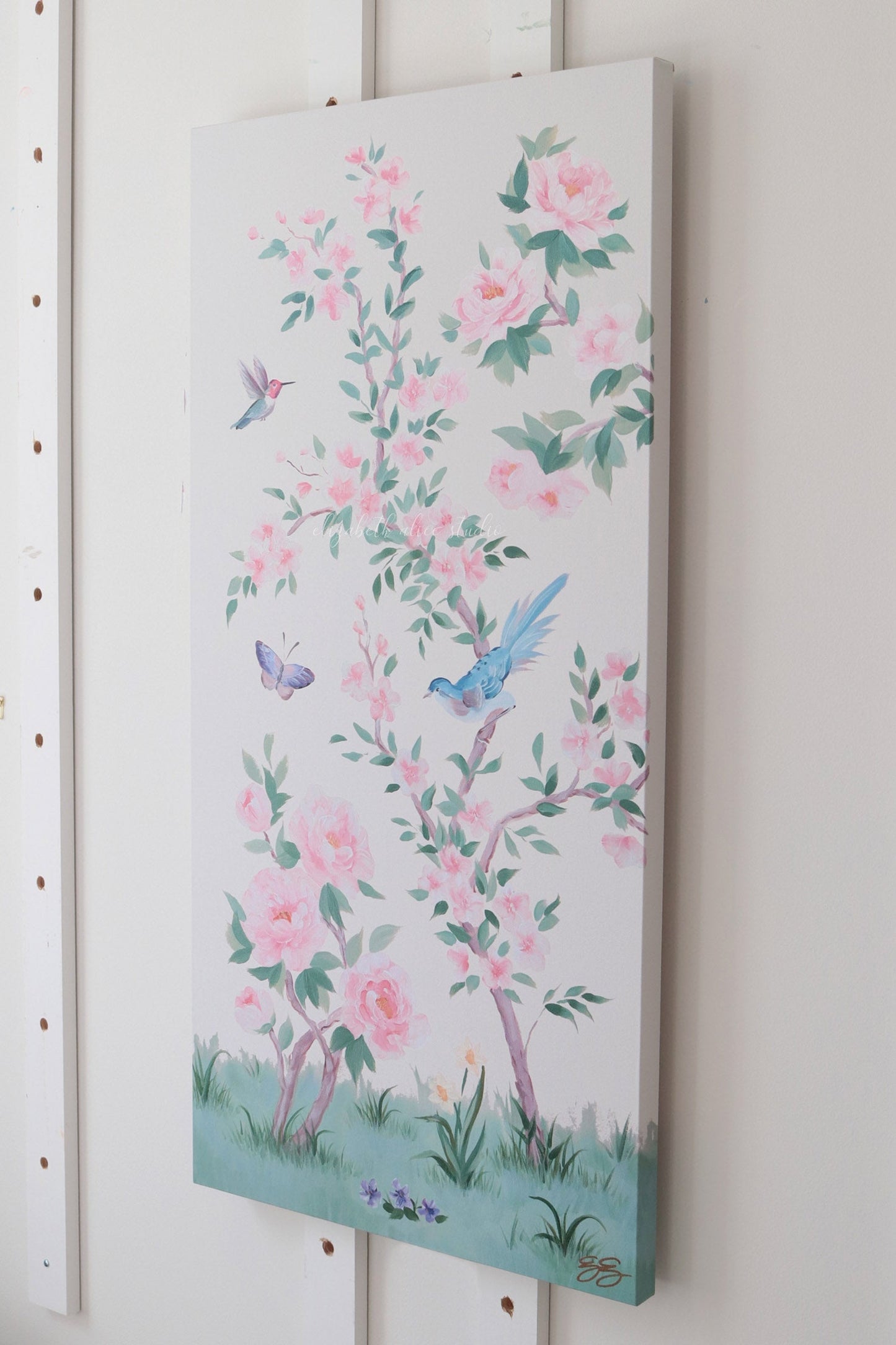 April, an ivory chinoiserie canvas wrap