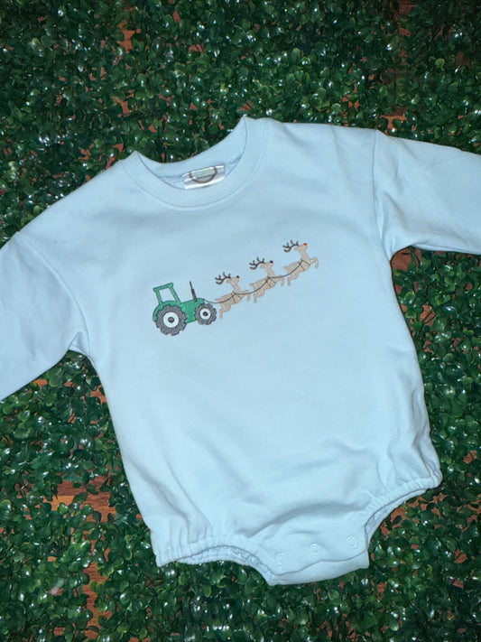 Light Blue Tractor Sleigh Crewneck Bubble