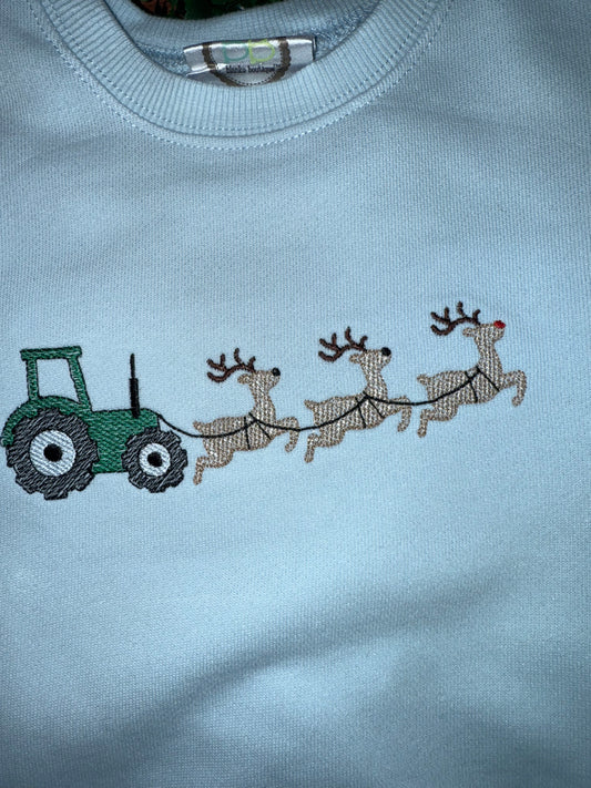 Light Blue Tractor Sleigh Crewneck Bubble