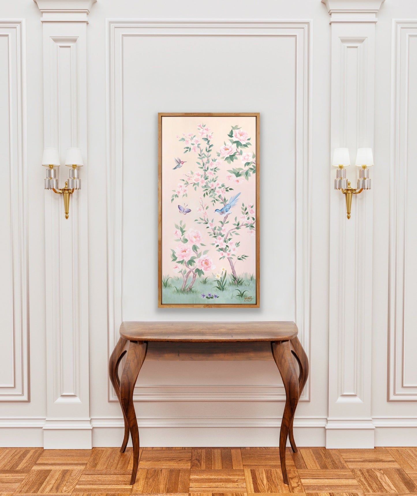 April, a pink chinoiserie canvas wrap