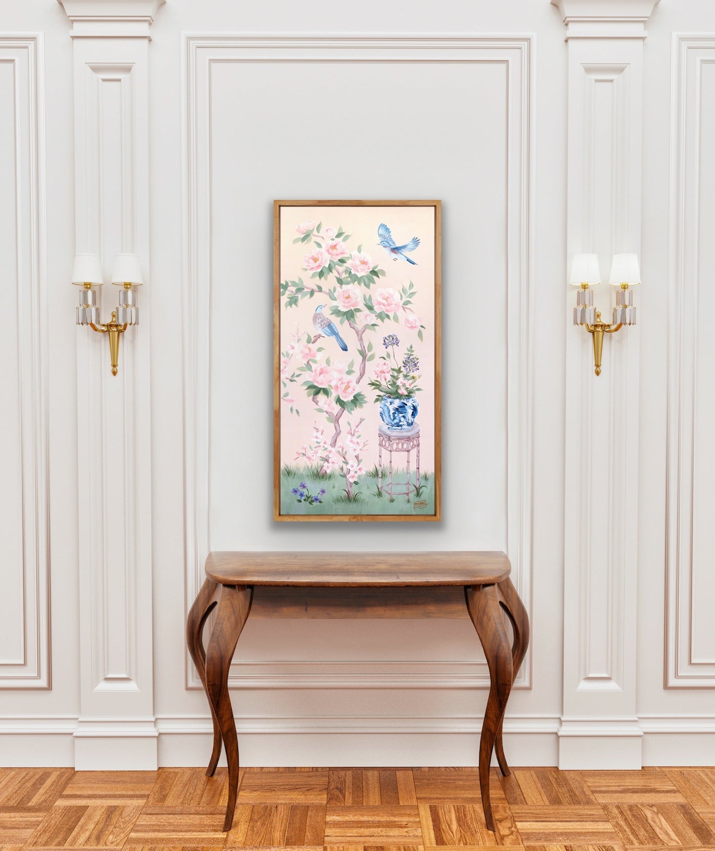 June, a pink chinoiserie canvas wrap