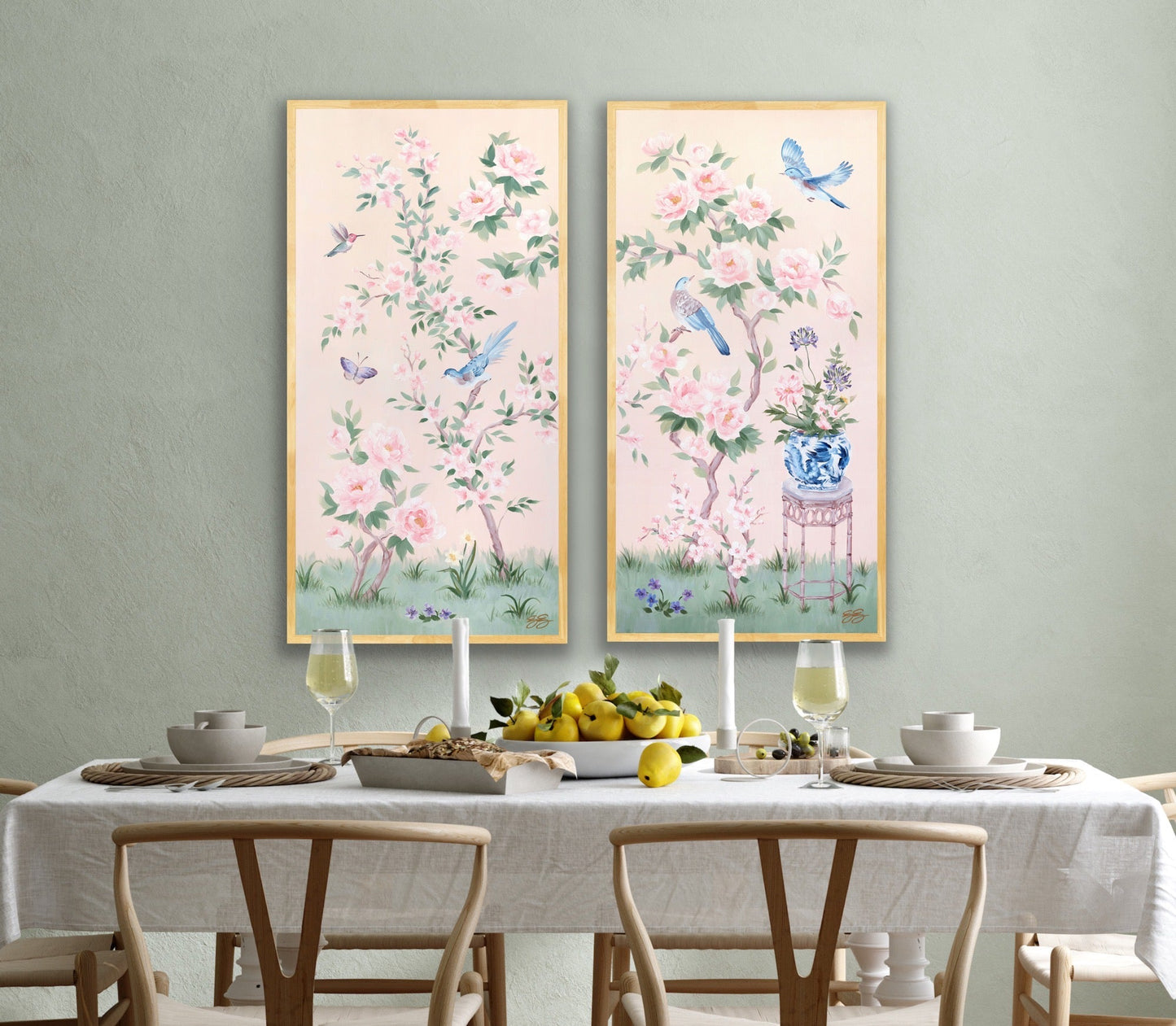 April, a pink chinoiserie canvas wrap