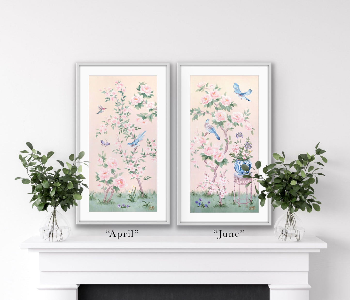 April, a pink chinoiserie fine art print on paper