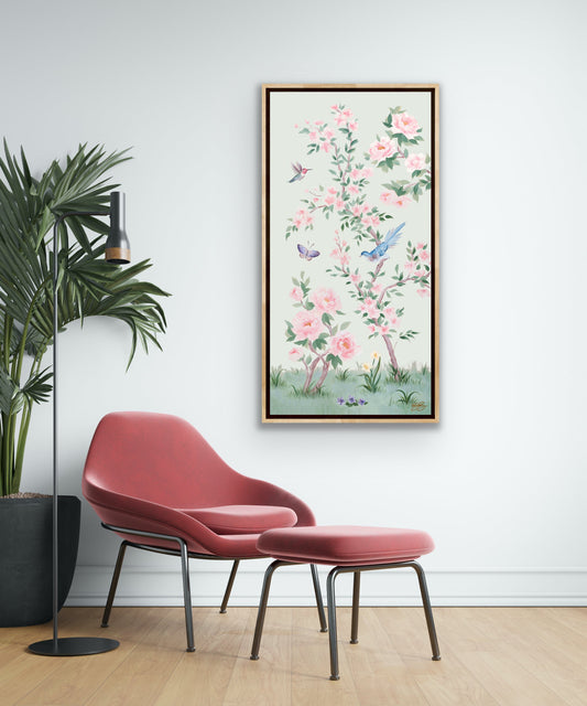 April, a green chinoiserie canvas wrap