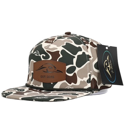 Leather Patch Green and Brown Camo Vintage Rope Old School Hat
