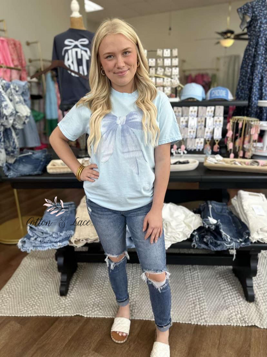 Blue Bow on Light Blue CC Tee