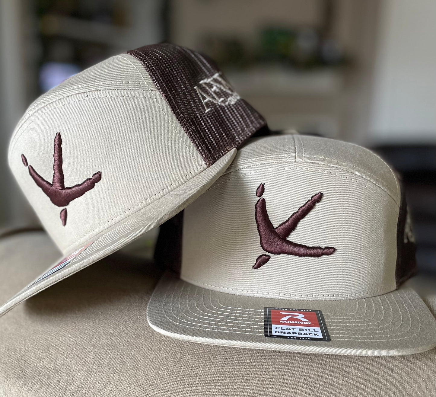 7 Panel Trucker Khaki / Coffee Turkey Tracks Logo