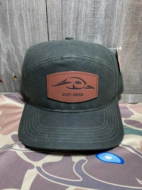 Leather Patch Dark Olive Waxed Cap 7 Panel Snapback