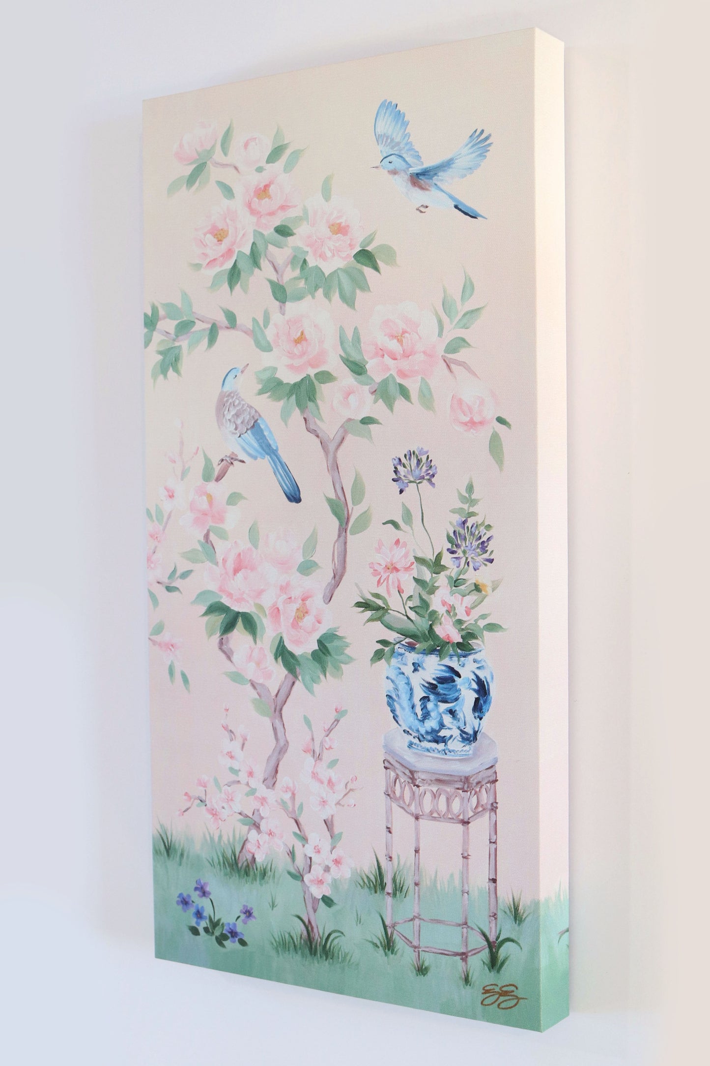 June, a pink chinoiserie canvas wrap