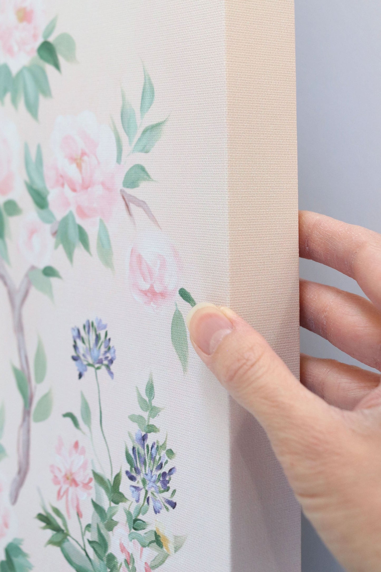 June, a pink chinoiserie canvas wrap